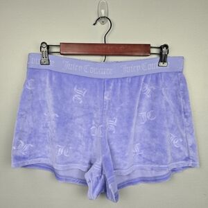 Juicy Couture Soft Velour Sleep Shorts All-over Embossed Logo Purple Womens Sz L